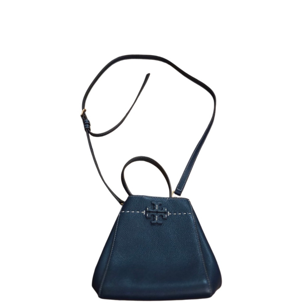 Tory Burch Dark Blue Navy Leather Crossbody Shoulder Bucket Bag gold Hardware!